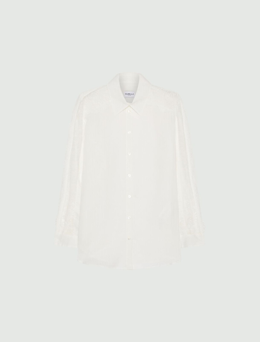 srajca s čipkasto intarzijo - bela