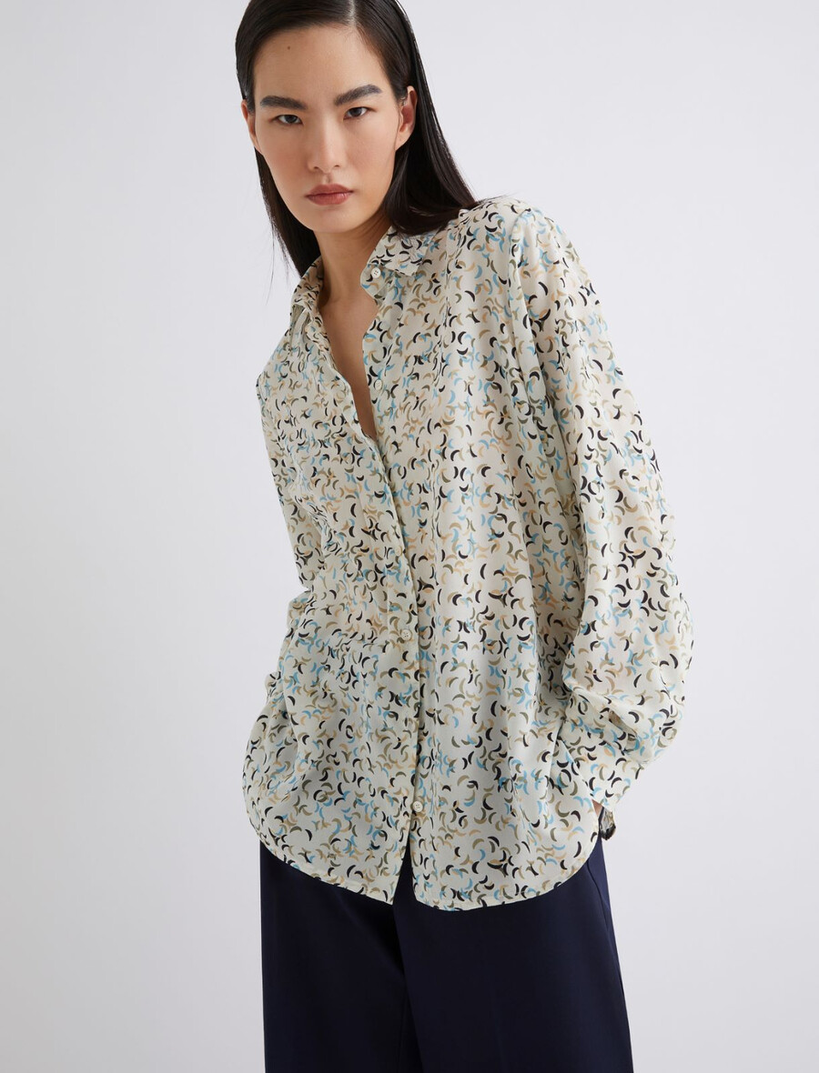 potiskana krep srajca - volna bela