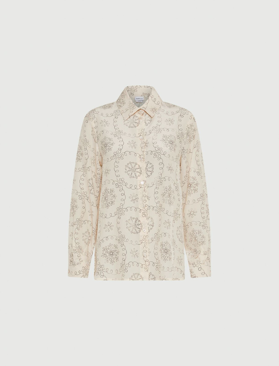 potiskana krep srajca - volna bela