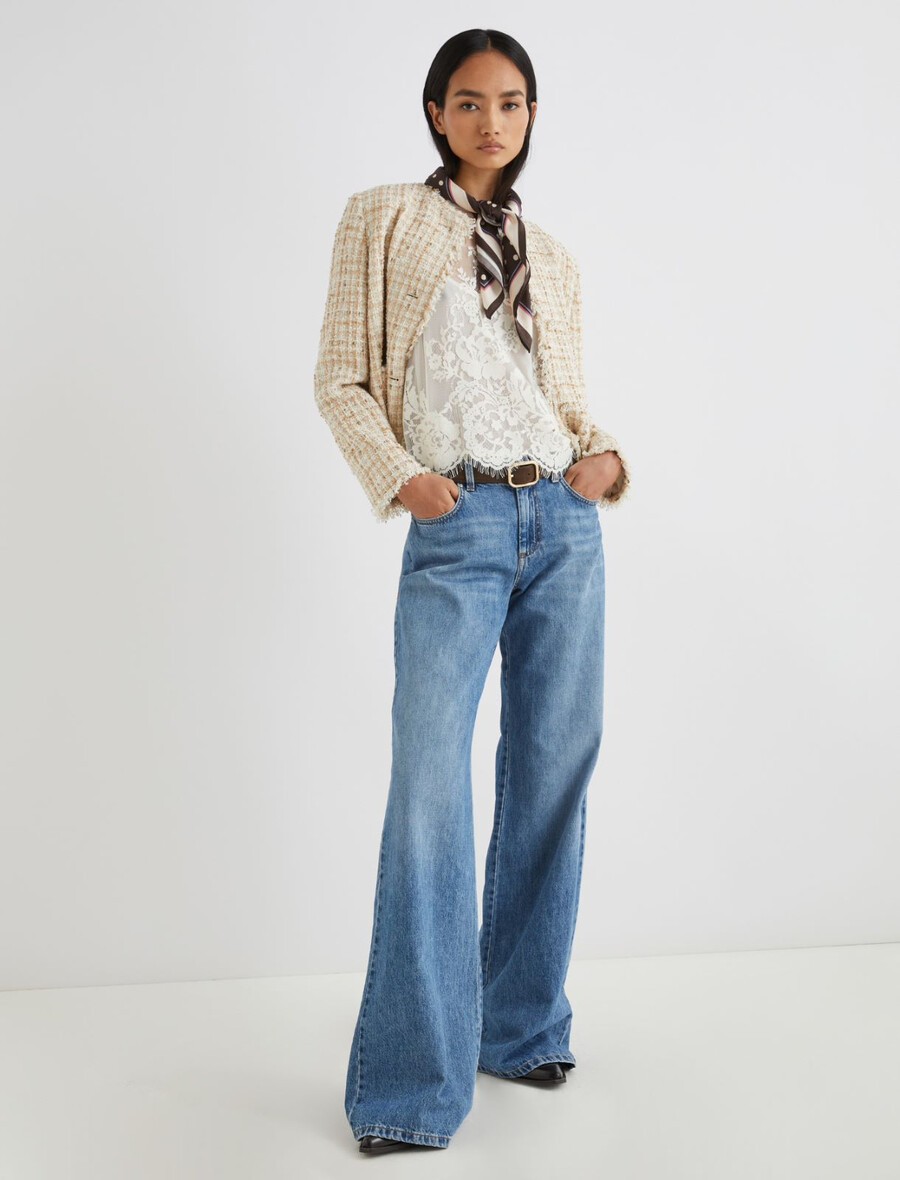 bluza iz čipke chantilly - kremna