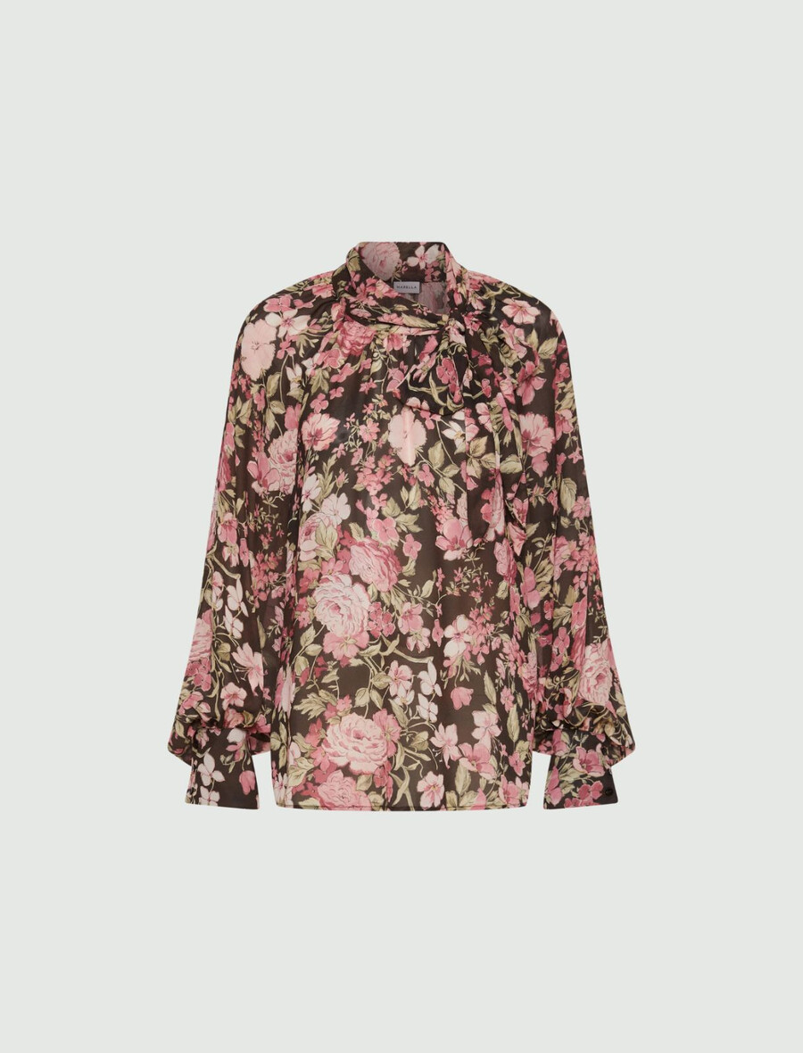 bluza iz žoržete z detajlom iz robčka - Čokolada