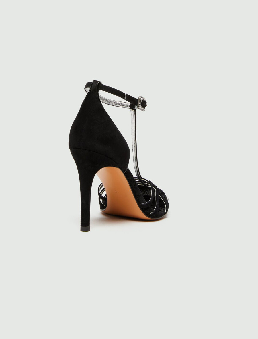 semiš sandali s t-paščkom - Črni