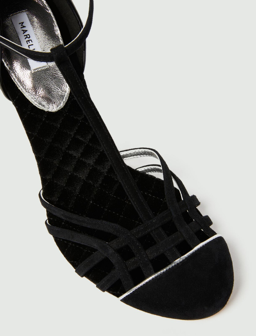 semiš sandali s t-paščkom - Črni