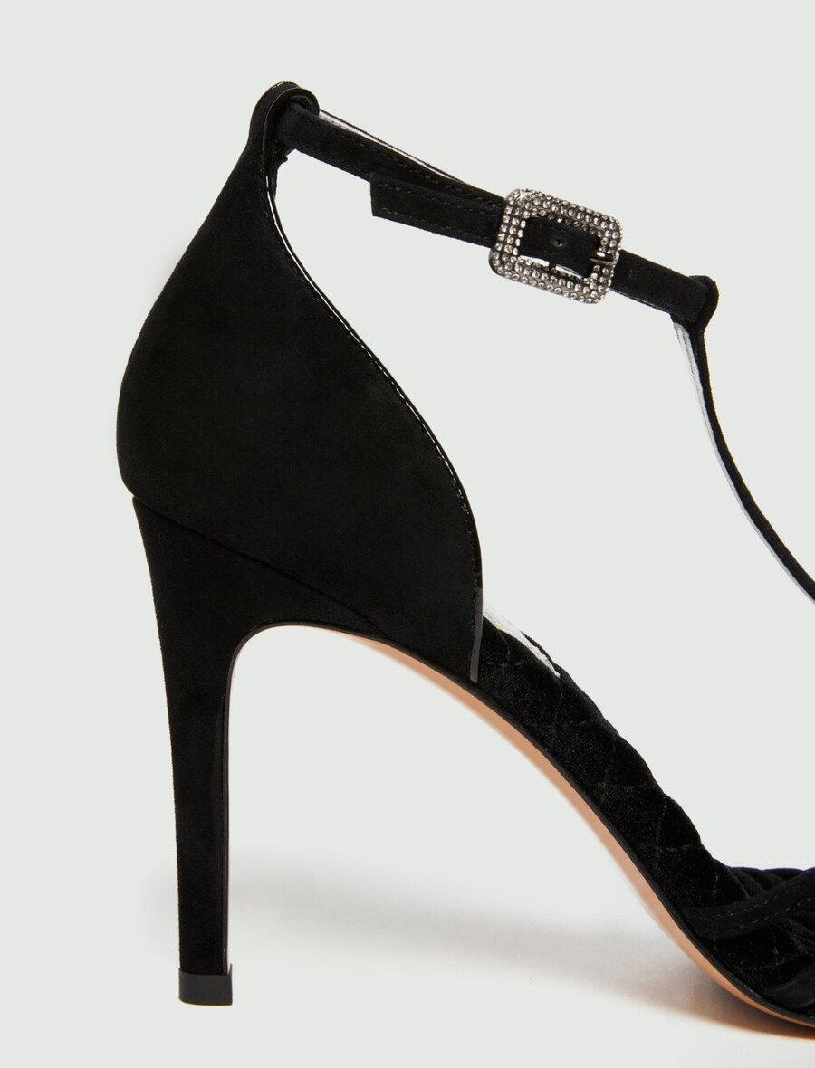 semiš sandali s t-paščkom - Črni