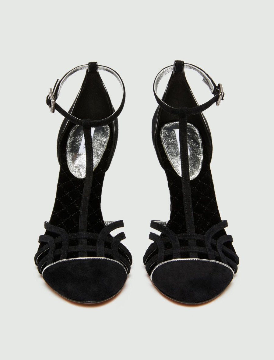 semiš sandali s t-paščkom - Črni