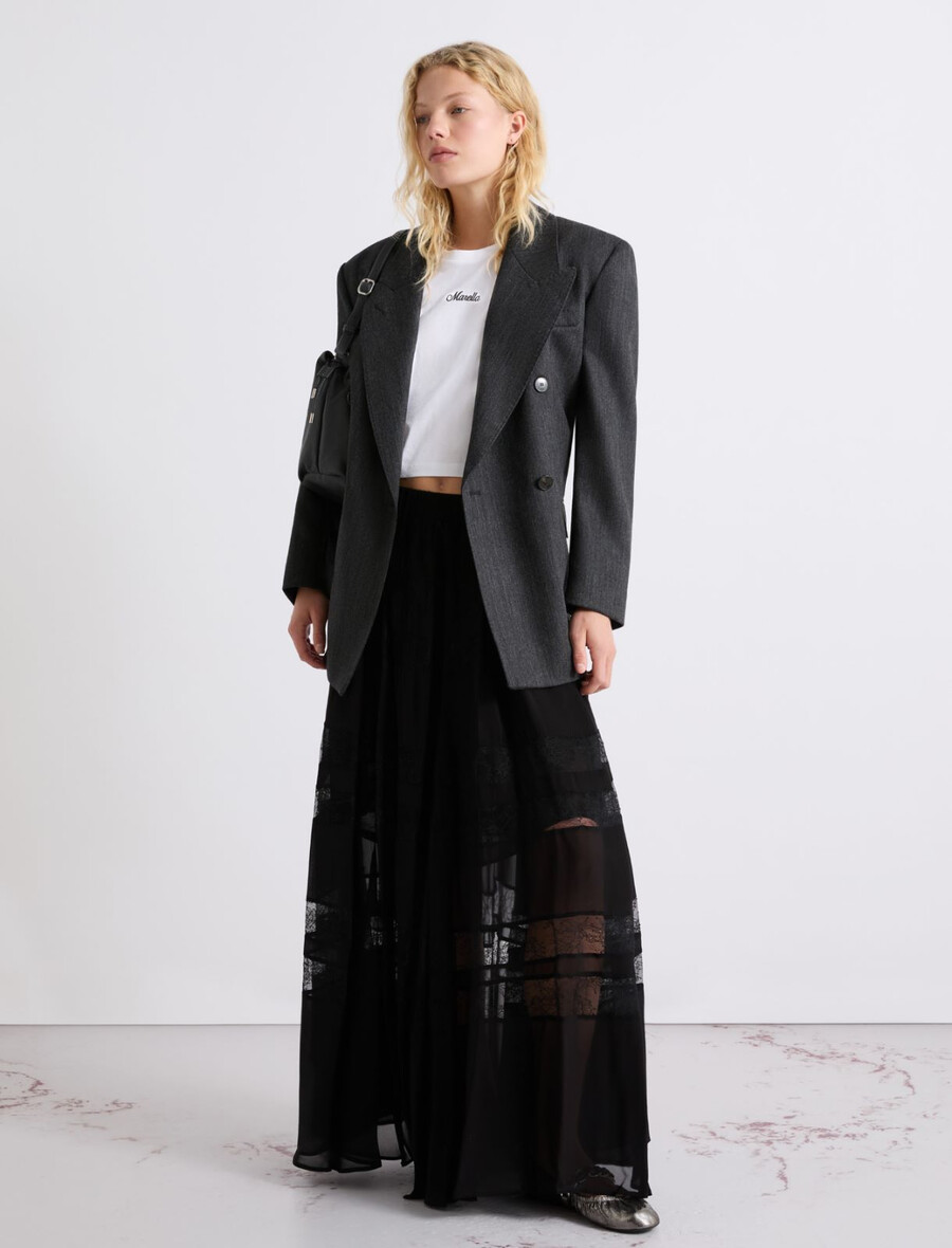 krilo s čipkastim vstavkom - Črna