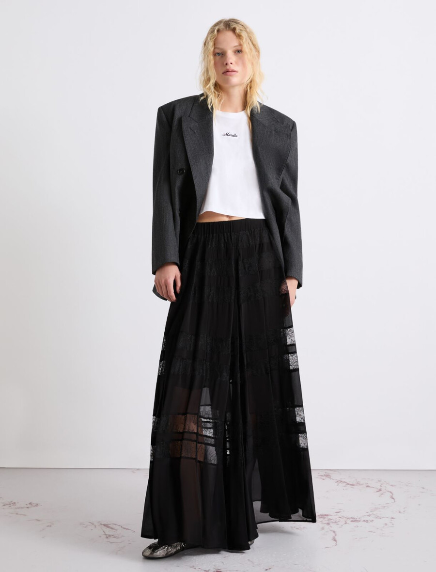 krilo s čipkastim vstavkom - Črna