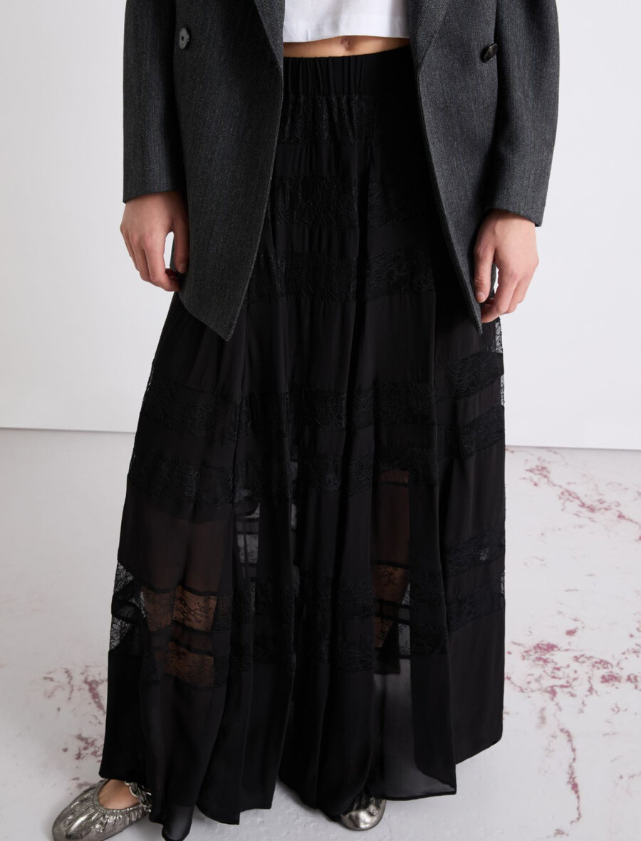 krilo s čipkastim vstavkom - Črna