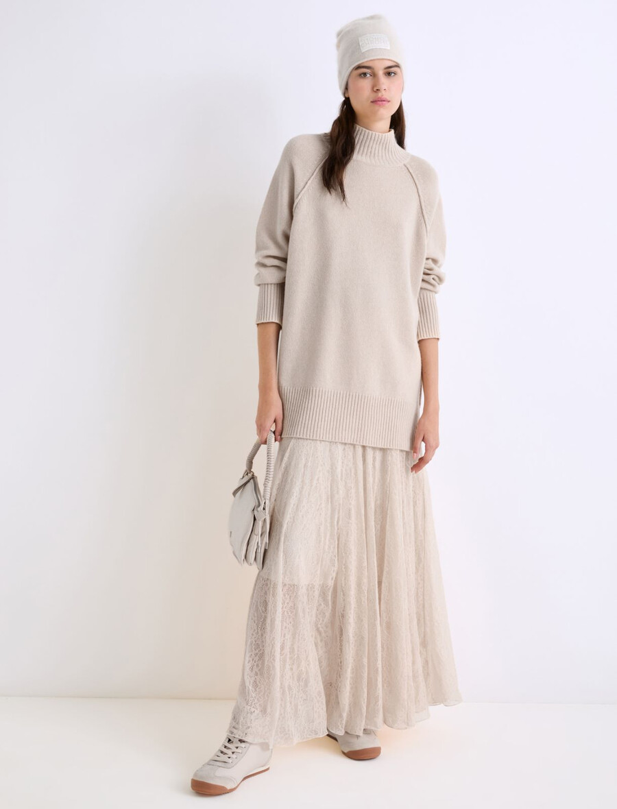 Čipkasto džersi krilo - kremna