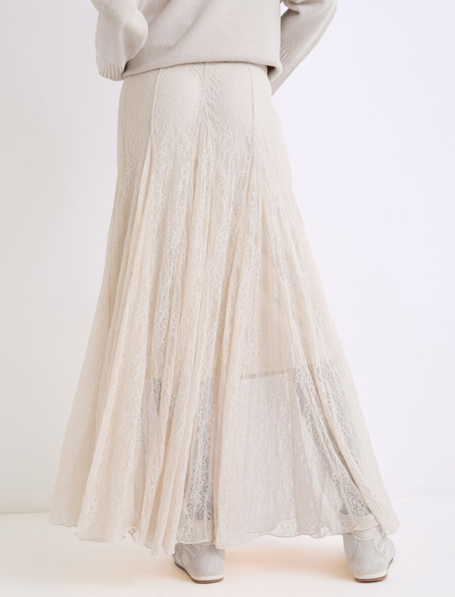 Čipkasto džersi krilo - kremna