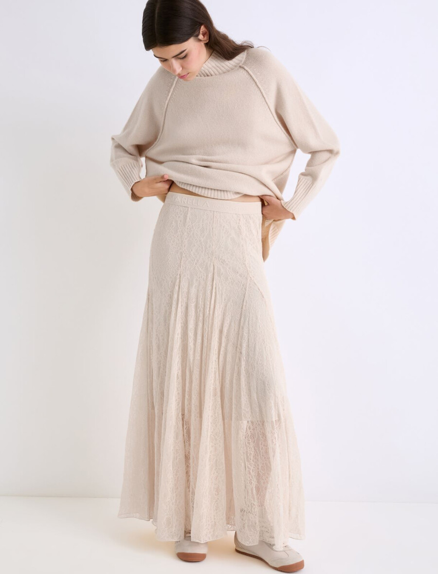 Čipkasto džersi krilo - kremna