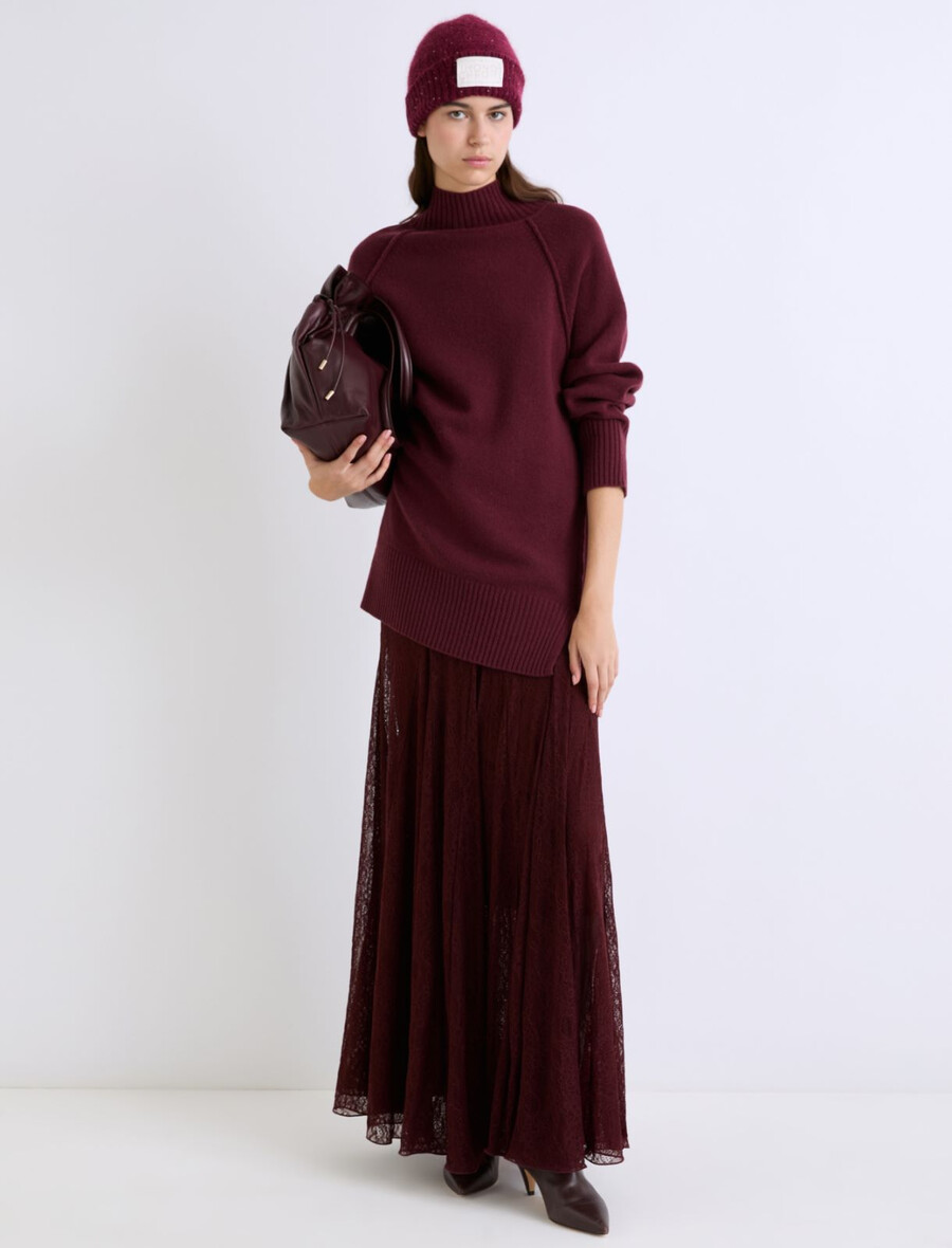 Čipkasto džersi krilo - bordo