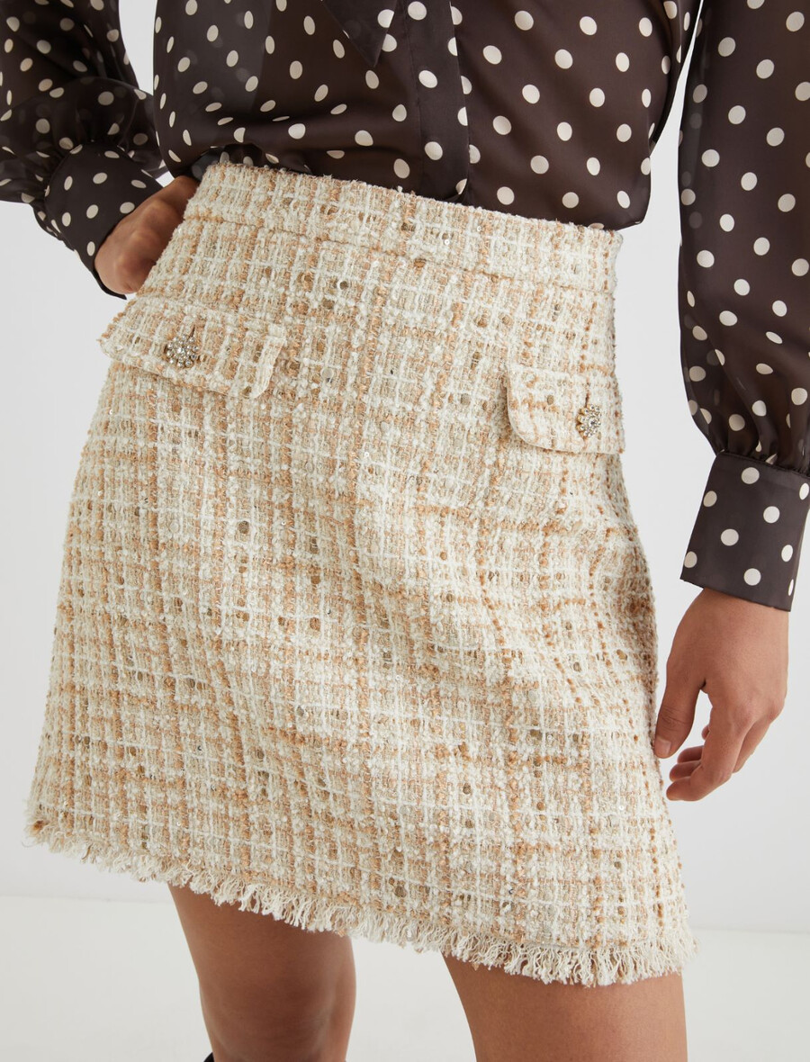 bleščeče lame mini krilo - beŽ