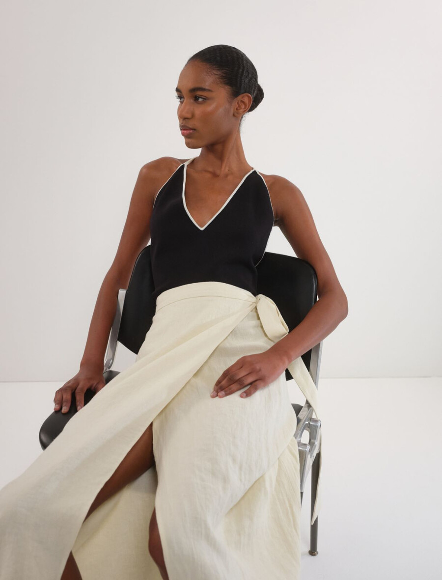 ovitno krilo iz lana in bombaža - krem