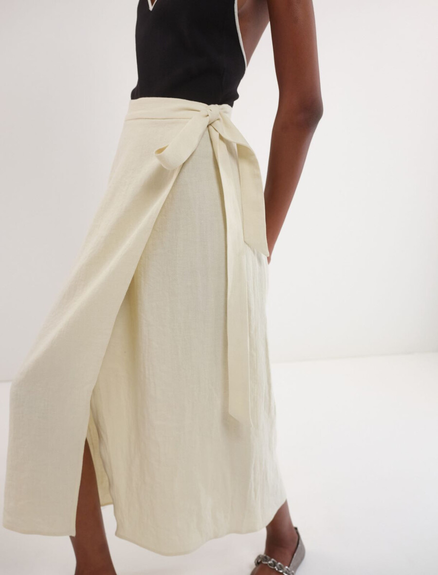 ovitno krilo iz lana in bombaža - krem