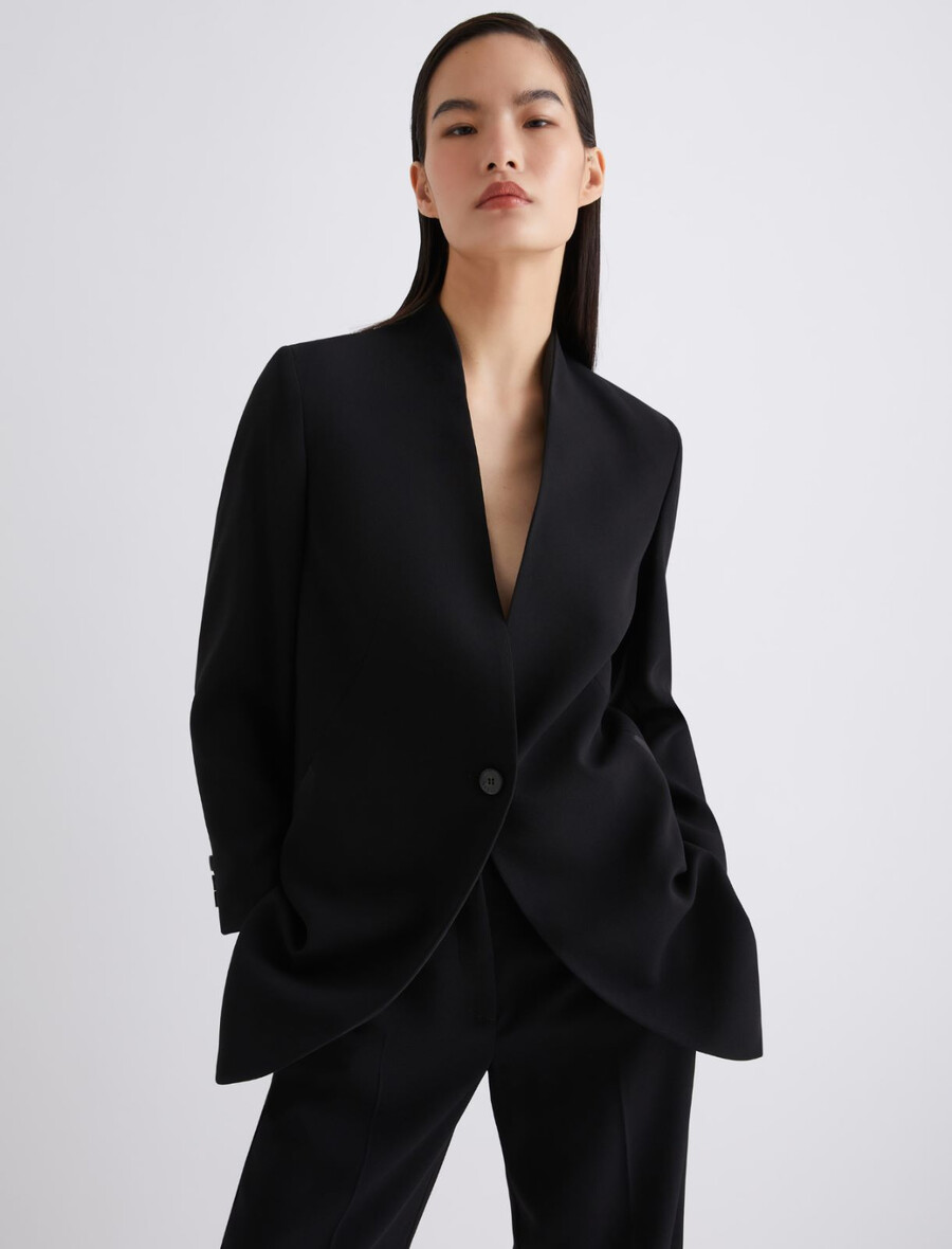 dolg enoredni blazer - Črn