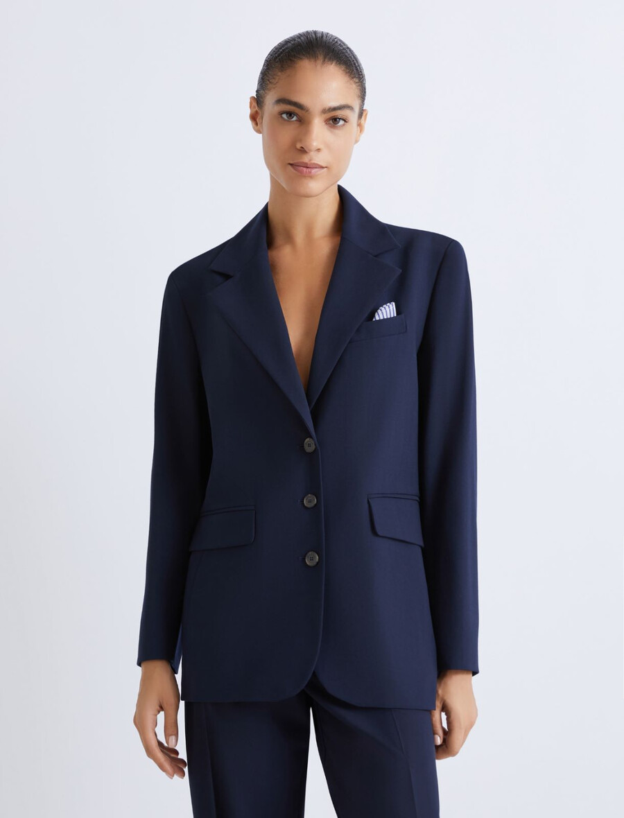 blazer z ujemajočim se robčkom - temno modra