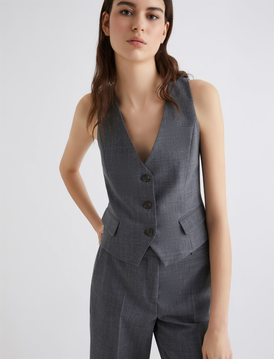 brezrokavnik iz mešanice volne - melange grey