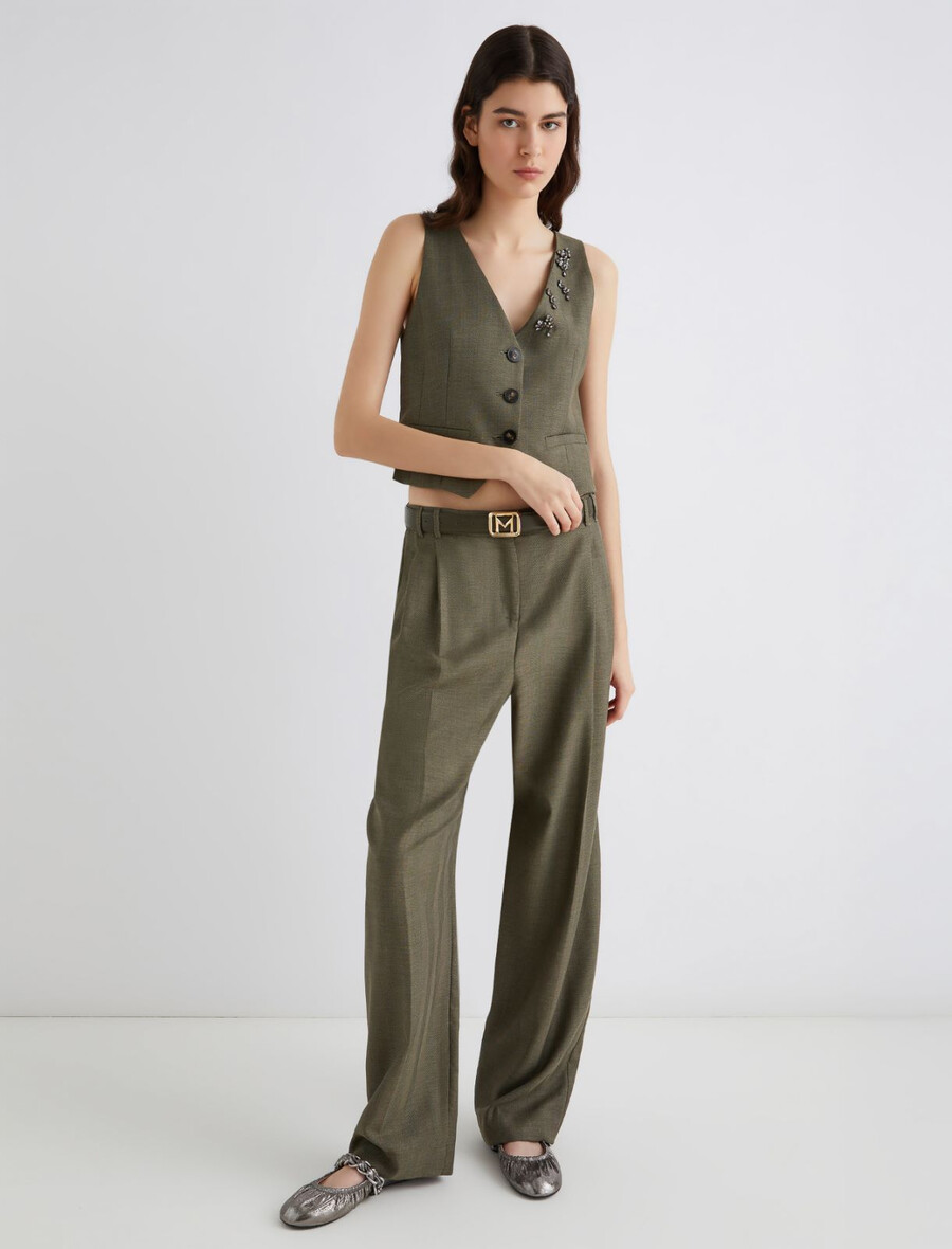 brezrokavnik iz tekočega keperja - kaki