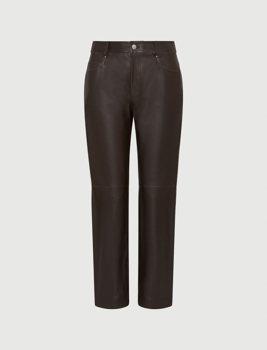 usnjene hlače s 5 žepi - rjave