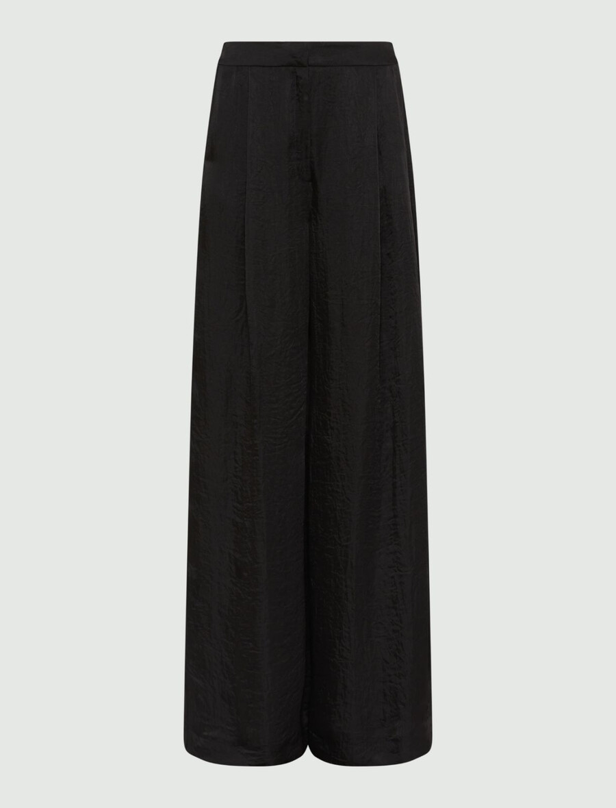 hlače iz nagubanega keperja - Črna