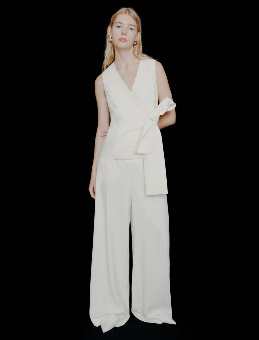 satenasti top z zavezami envers - volna bela