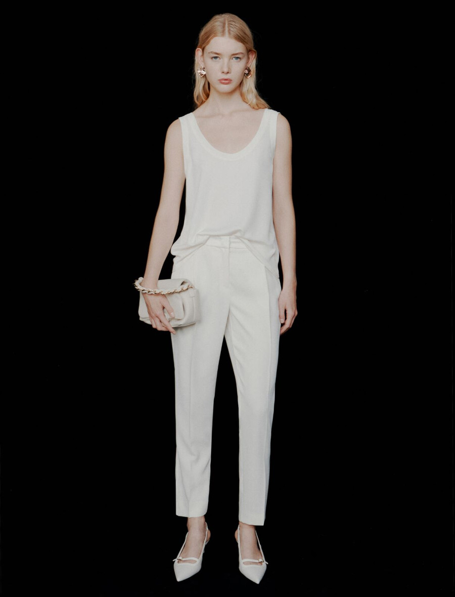 lahek satenast top brezrokavnika - volna bela