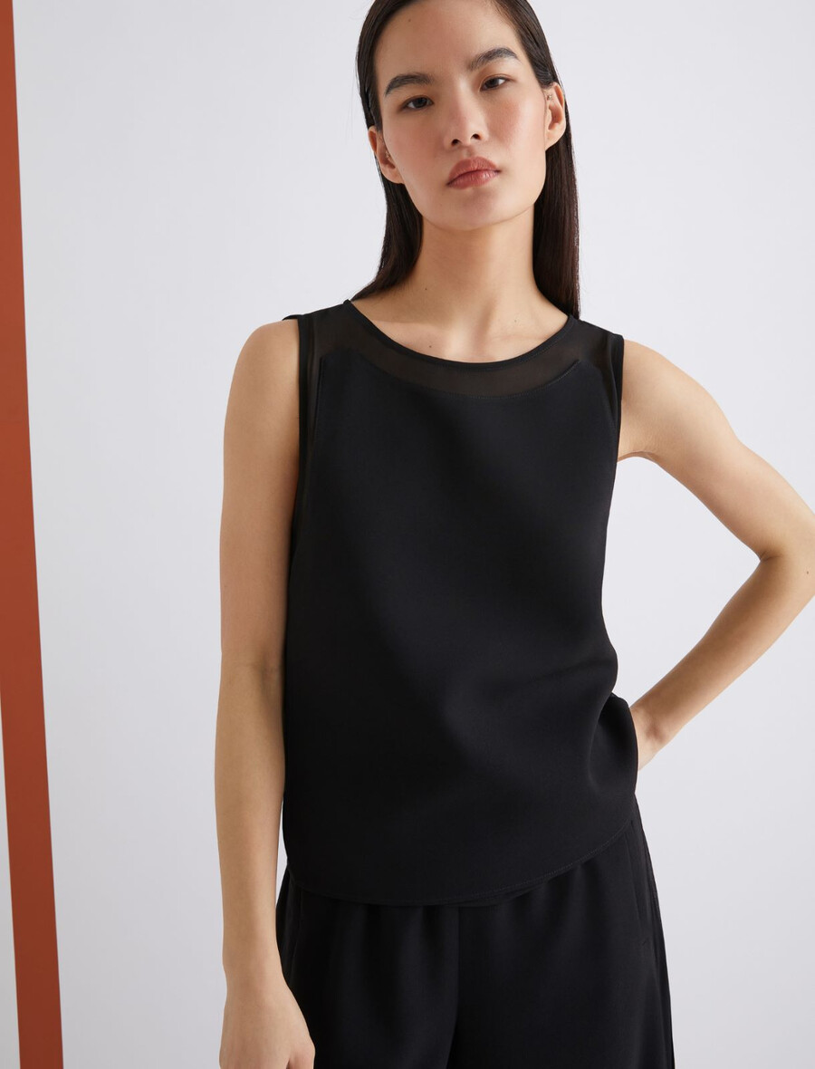 satenasta majica brez rokavov envers - Črna