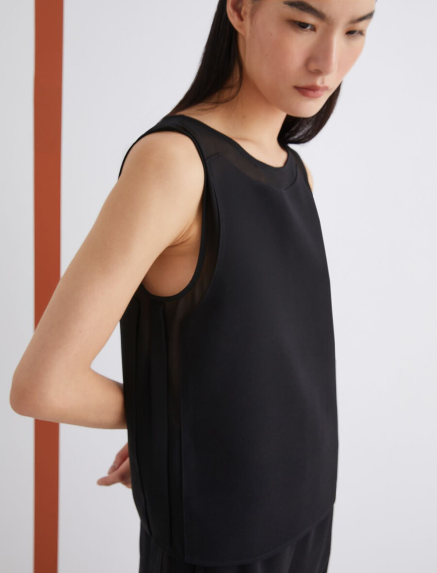 satenasta majica brez rokavov envers - Črna