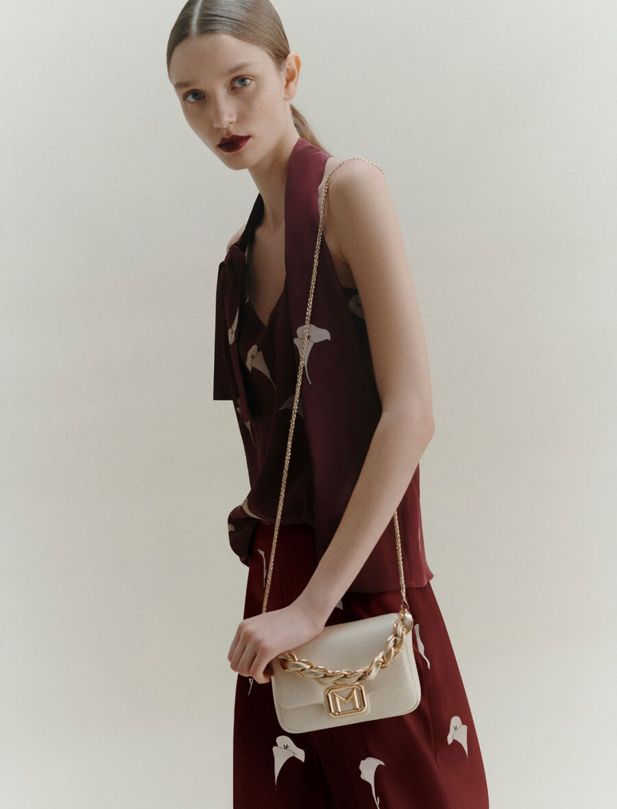 svilen top s potiskom - naraven