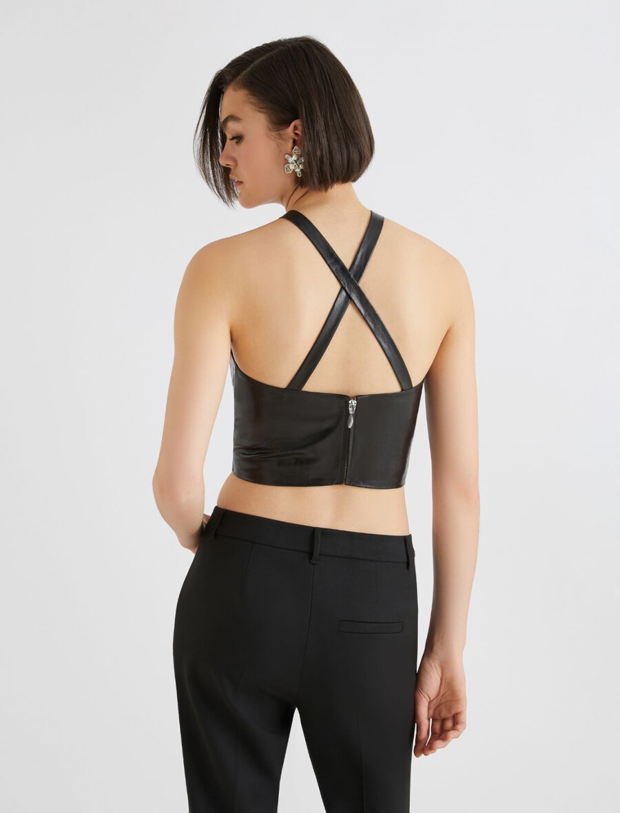 top brez rokavov iz napa usnja - Črna