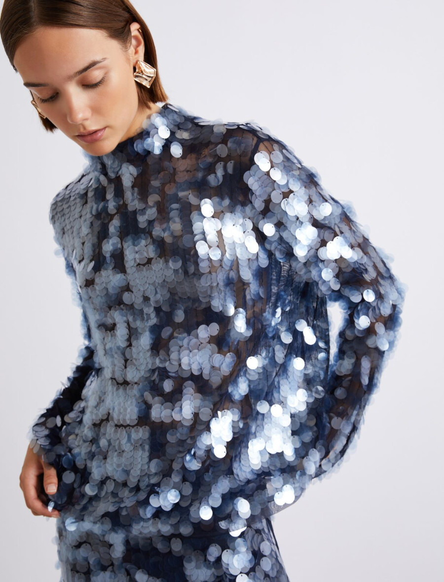 bluza z bleščicami - mornarsko modra