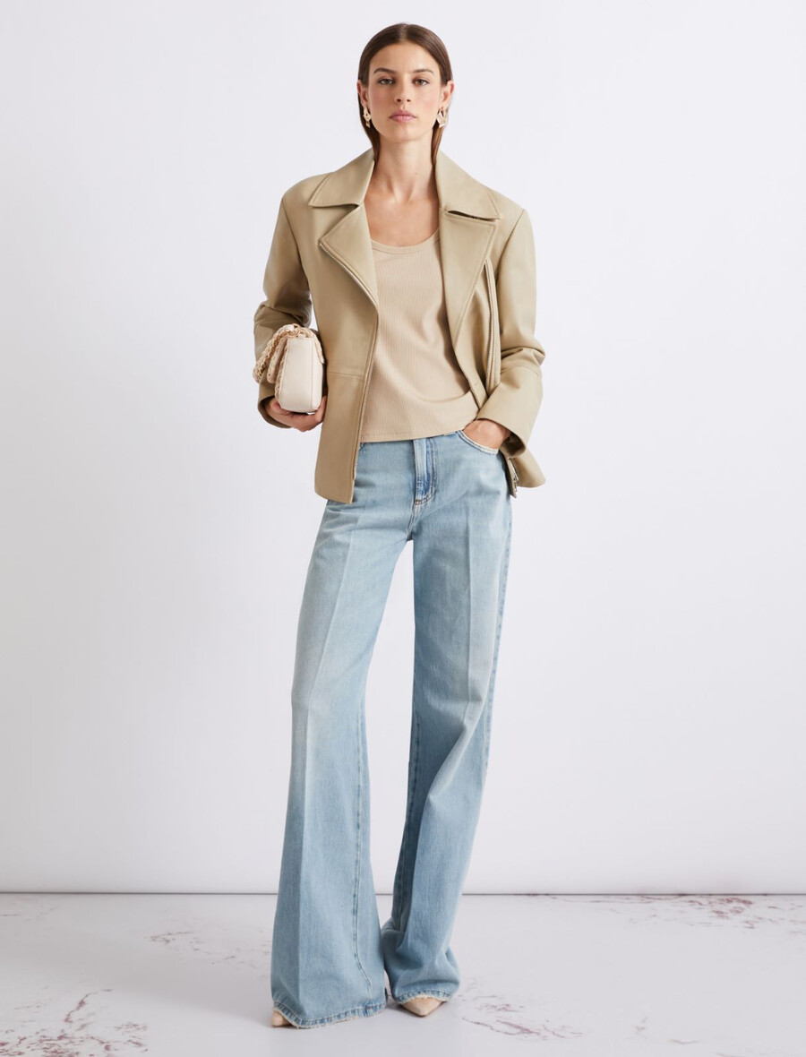 rebrasto pleten top iz džersija - beŽ