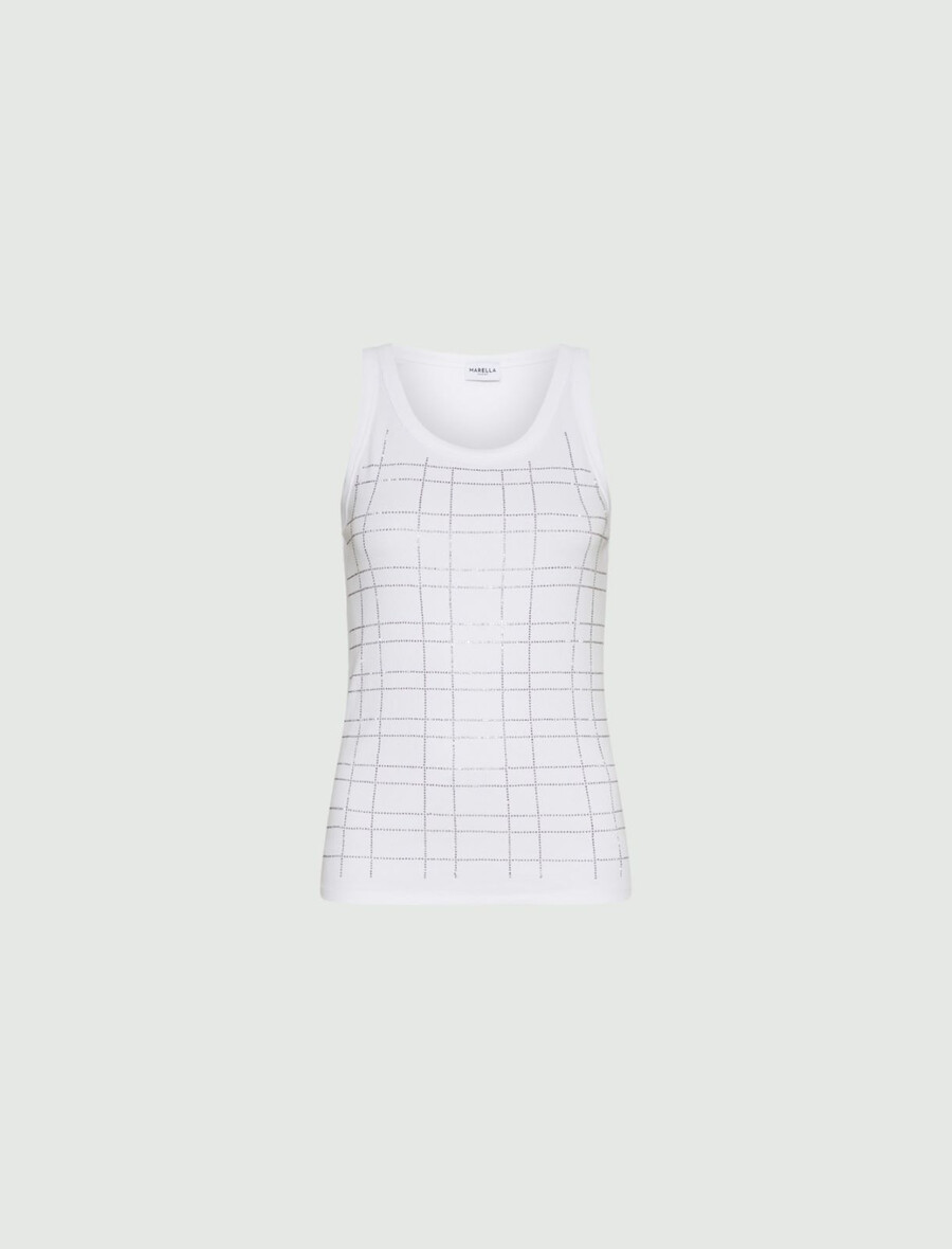 top brez rokavov z okrasnimi kamni - bela