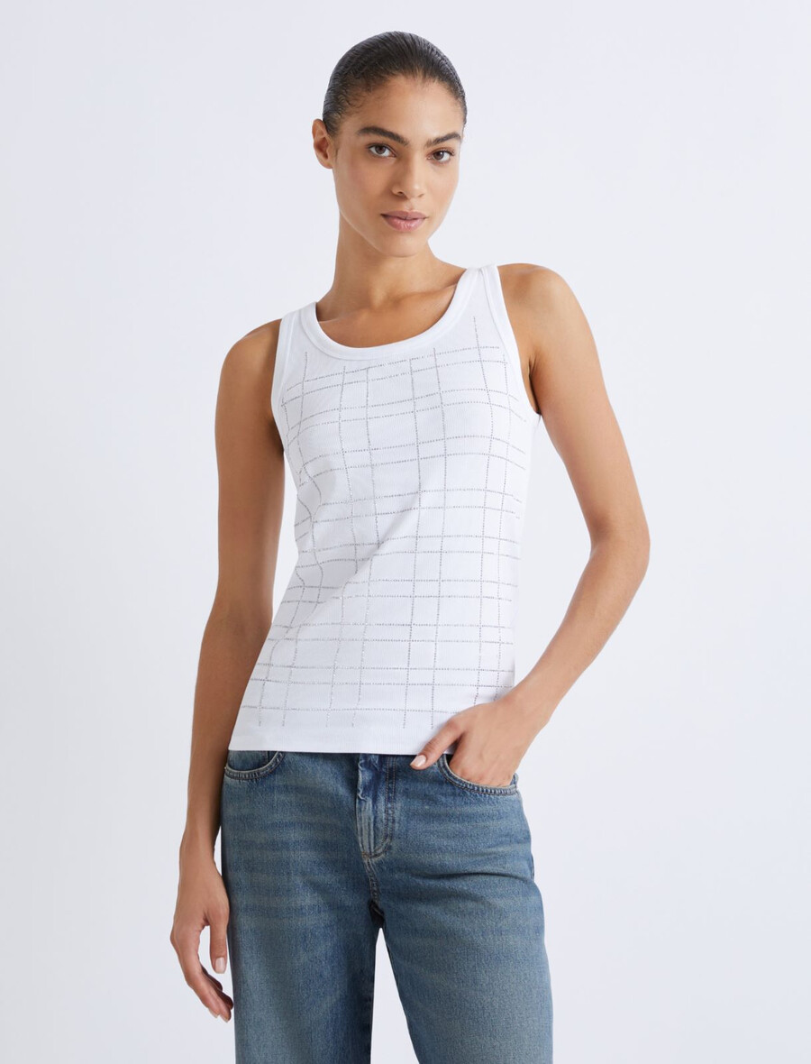 top brez rokavov z okrasnimi kamni - bela