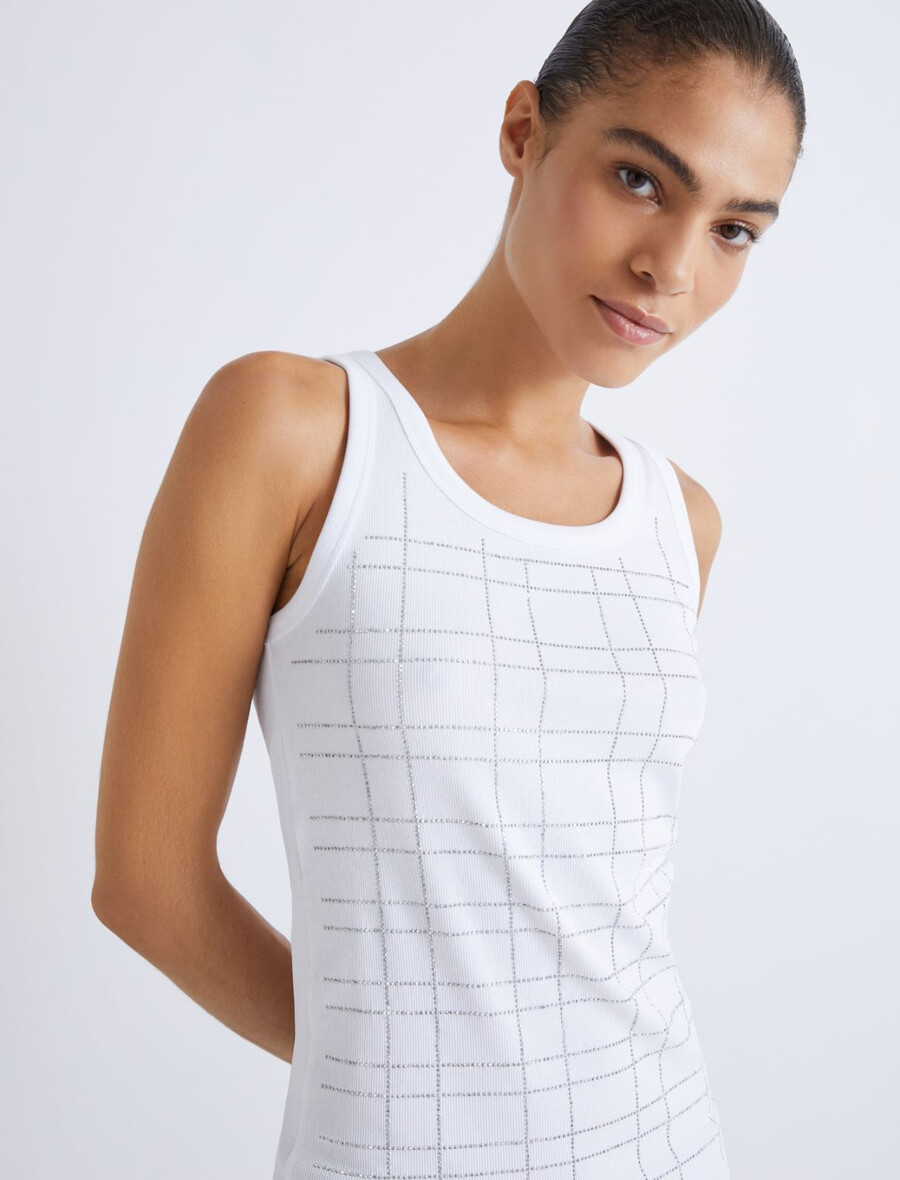 top brez rokavov z okrasnimi kamni - bela