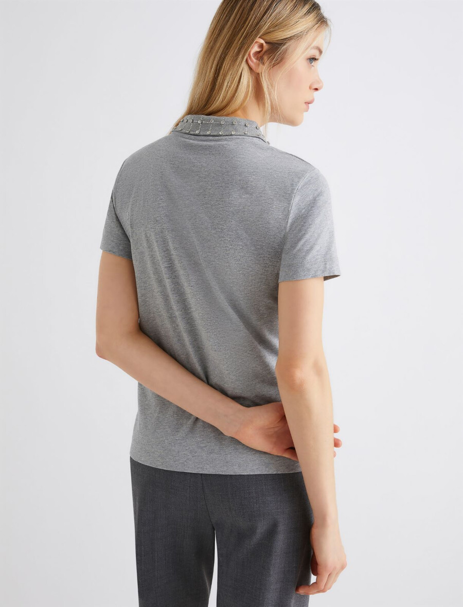 polo majica z okrasnimi kamni - siva