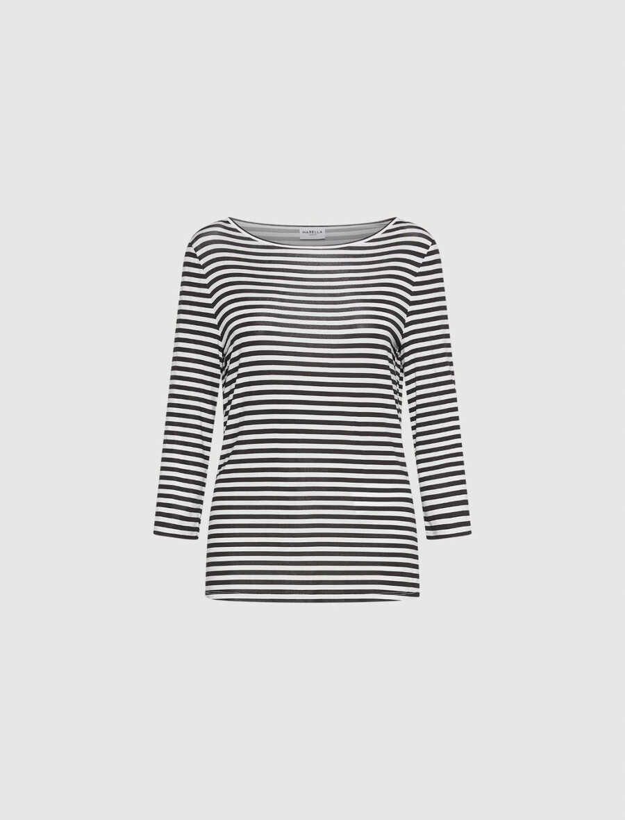 Črtasta majica iz džersija - kremna