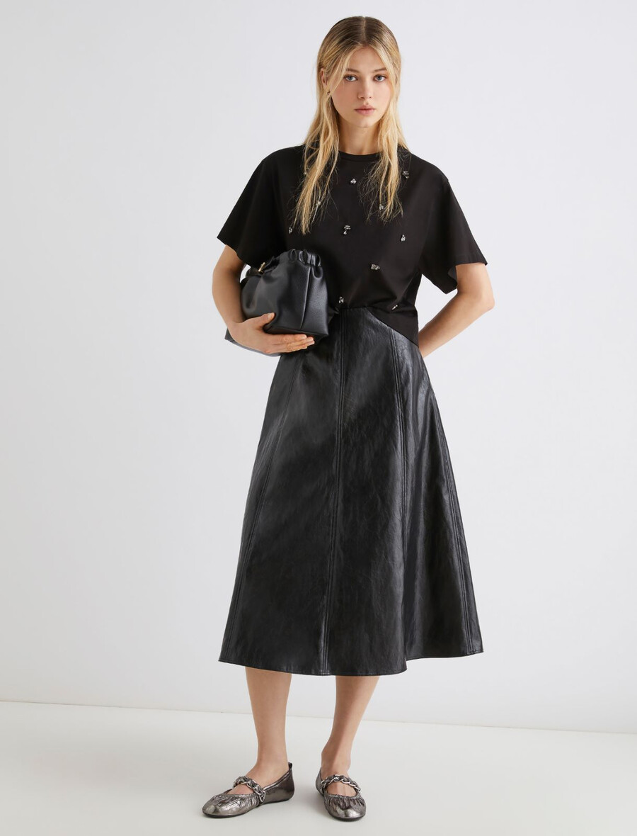 kratka majica s kristali - Črna