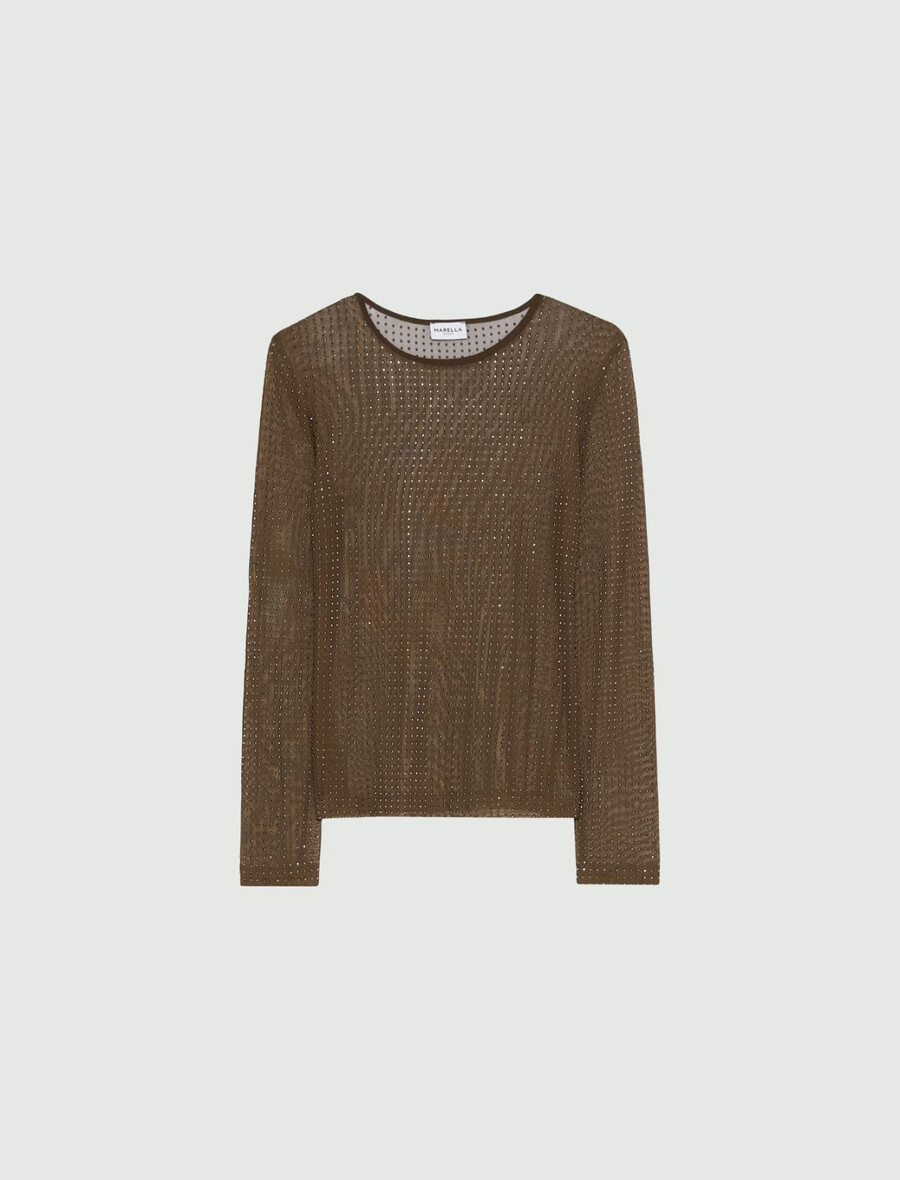 majica iz tila okrašena s kristali - kaki