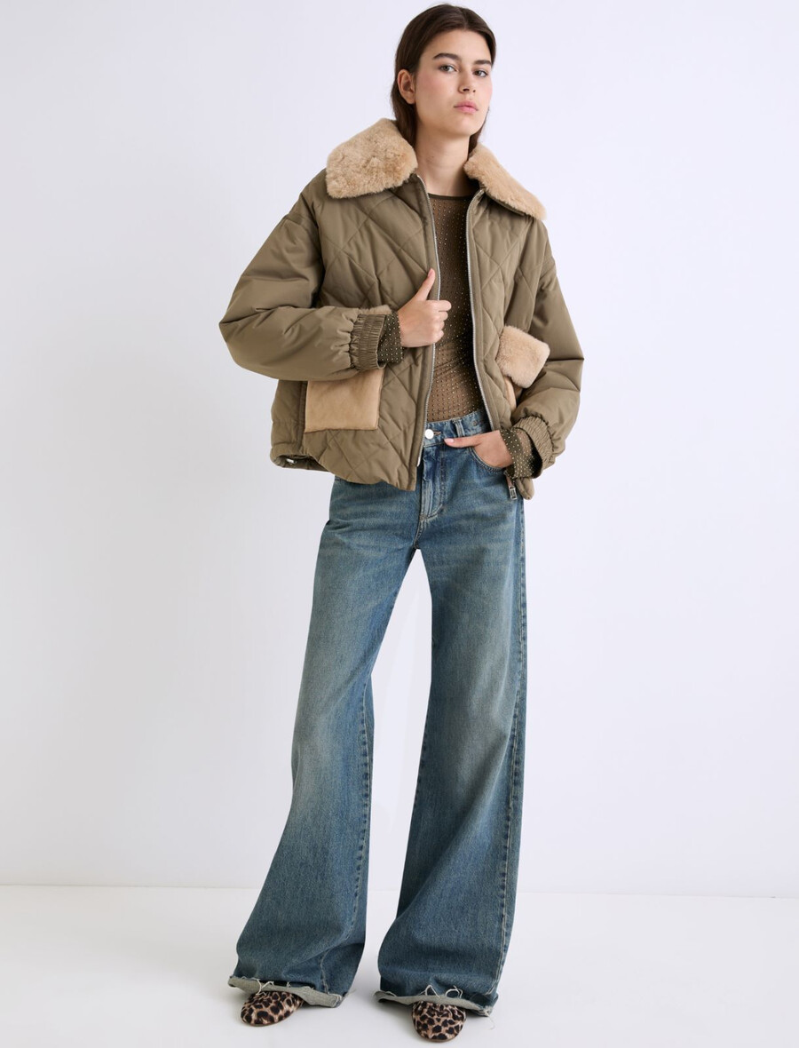 majica iz tila okrašena s kristali - kaki