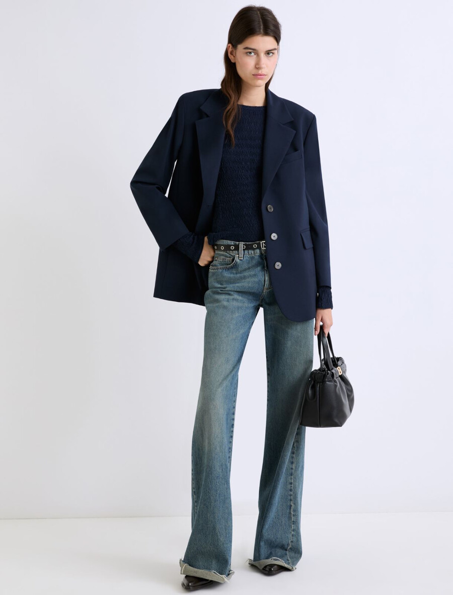 džersej pulover z dolgimi rokavi - mornarsko moder