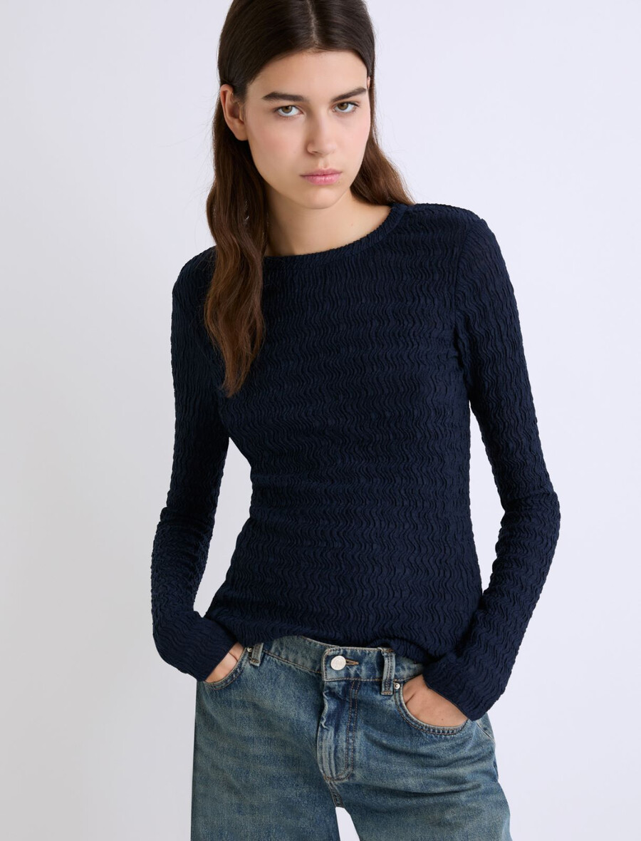 džersej pulover z dolgimi rokavi - mornarsko moder