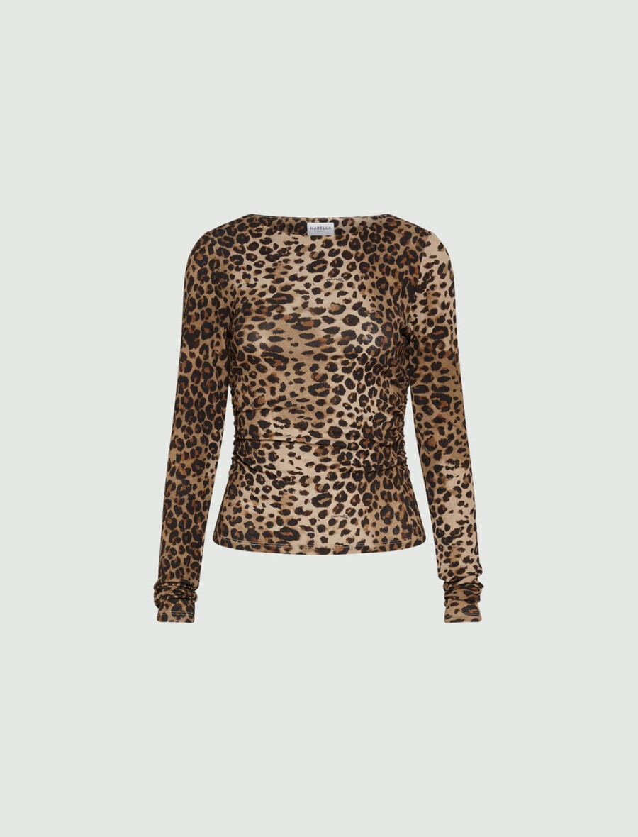 majica s potiskom iz tila in džersija - naravna