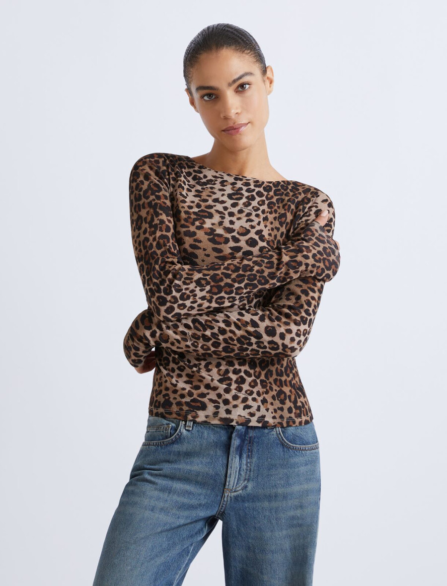 majica s potiskom iz tila in džersija - naravna