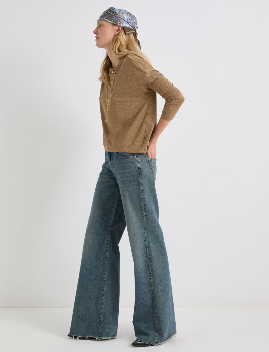 pulover sproščenega kroja z lureksom - zlat