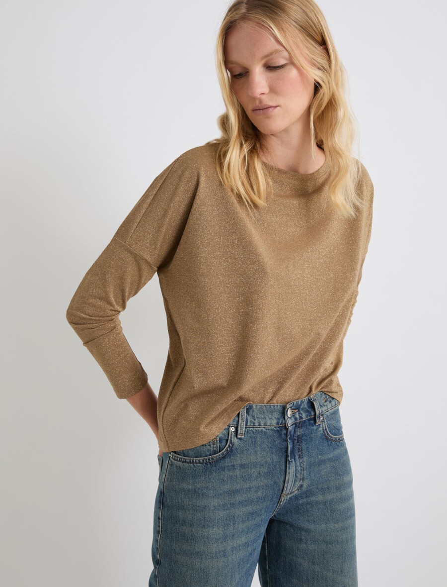 pulover sproščenega kroja z lureksom - zlat