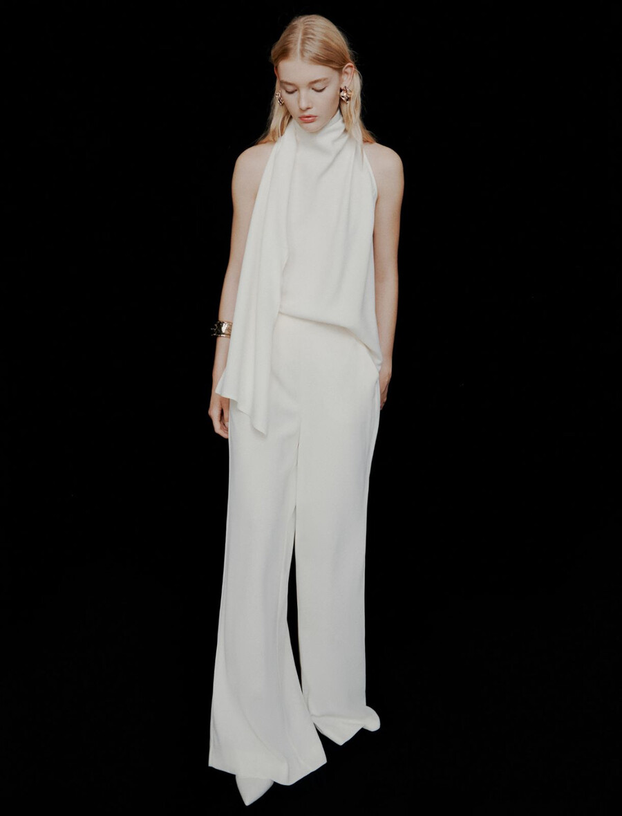 Široke satenaste hlače envers - volna bela