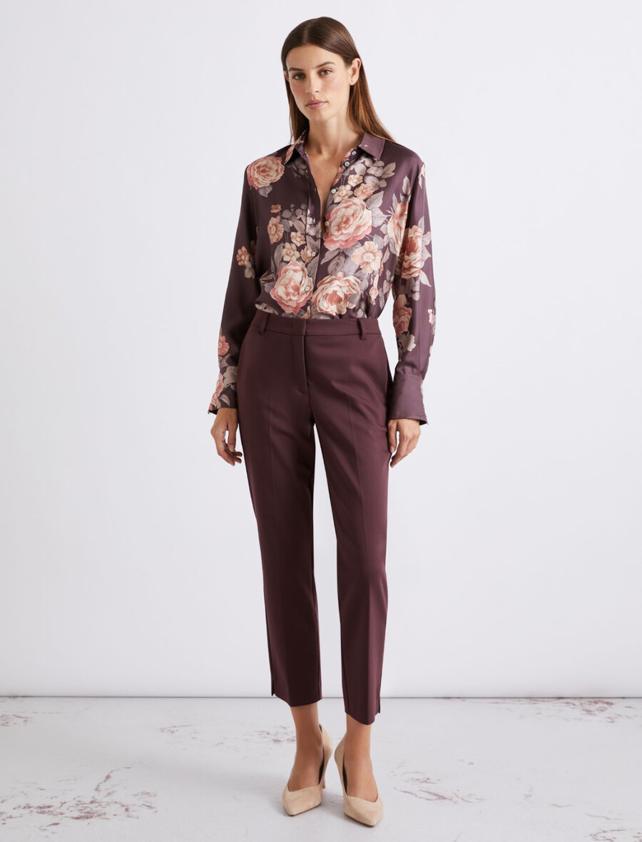 hlače iz raztegljive mešanice bombaža - bordo