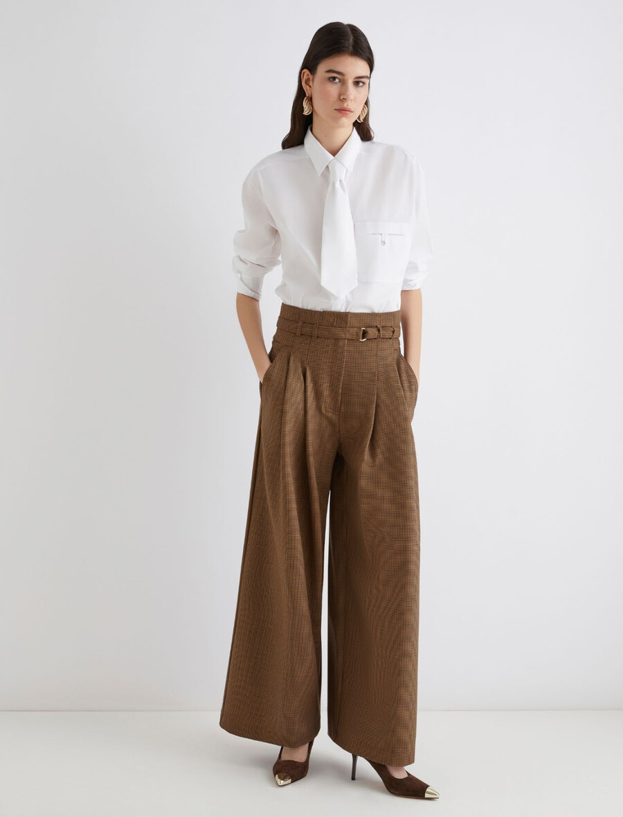 hlače z visokim pasom - camel